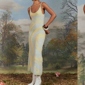 ✨BNWOT Green and Yellow Knit Bodycon Midi Dress in a Size M